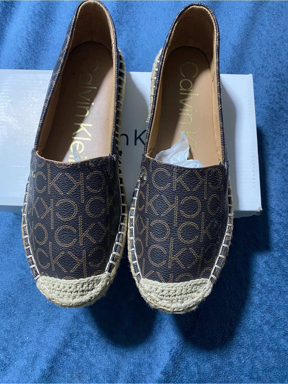 Calvin Klein Brown Logo Canvas Espadrilles